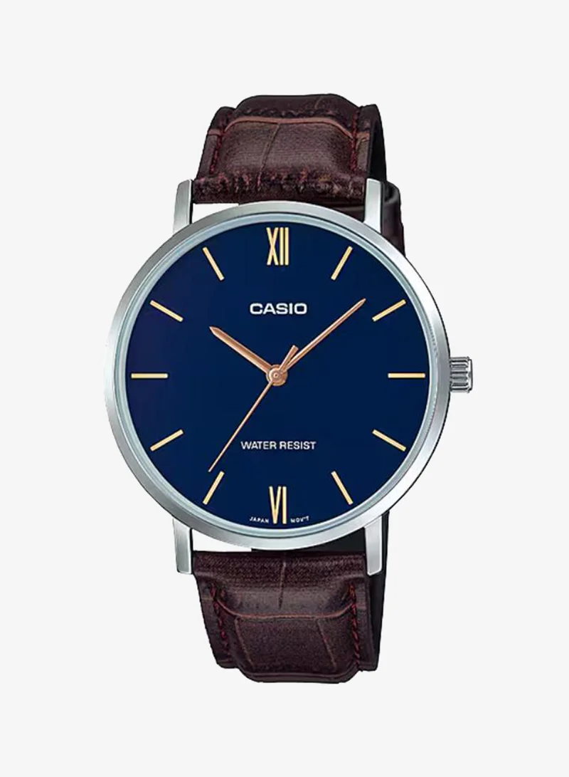 كاسيو Men's Leather Analog Watch MTP-VT01L-2BUDF - 40.2 mm