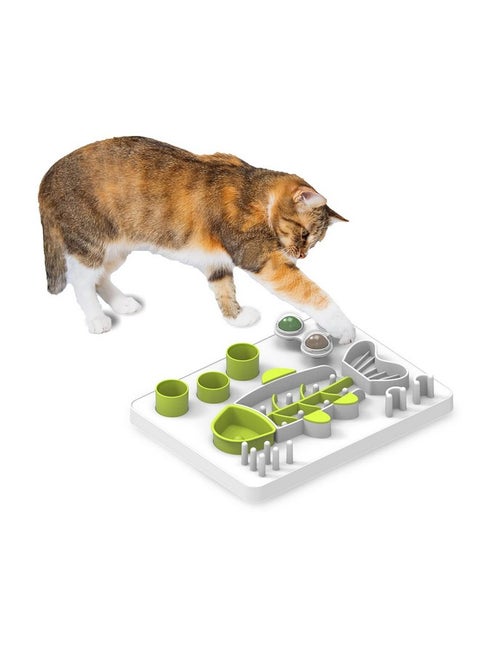 AFP Interactive Cat Food Maze, Mental Stimulation Cat Puzzle Toy Slow Feeding Treat Dispenser, Multiple Modules with 3 Catnip Balls Cat Digger Toy for Indoor Cats
