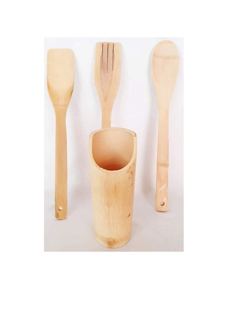 Cooking wood spoon set with  holder 6 piece  - Image 1