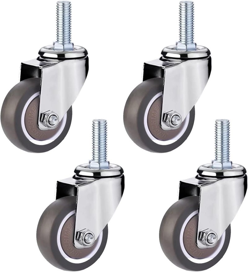 Castor Wheels Heavy Duty TPE Rubber Swivel Trolley Furniture Caster Shopping Cart Wheel M10x25mm Threaded Stem Replacement Casters,for Baby Bed,Furniture Cabinet,Table,4 Pcs (Unive - Image 1