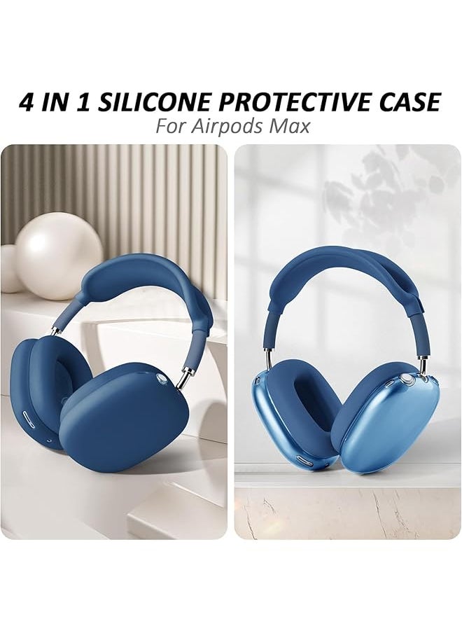 erorex - 4 In 1 Clear Silicone Case Cover For Airpods Max Headphones Soft Tpu Ear Cups Cover Ear Pad Case Cover Headband Cover Protective Skin Kit Compatible For Airpods Max Accessories Blue - Image 1