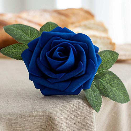 Exoment 25pcs Artificial Flower Foam Rose Real Touch Roses Flower Heads with Stem for DIY Wedding Bouquets Centerpieces Arrangements Party Baby Shower Home Decor (Royal Blue) - Image 3