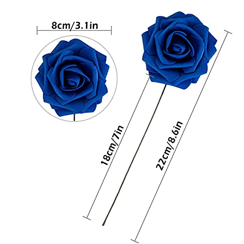 Exoment 25pcs Artificial Flower Foam Rose Real Touch Roses Flower Heads with Stem for DIY Wedding Bouquets Centerpieces Arrangements Party Baby Shower Home Decor (Royal Blue) - Image 5