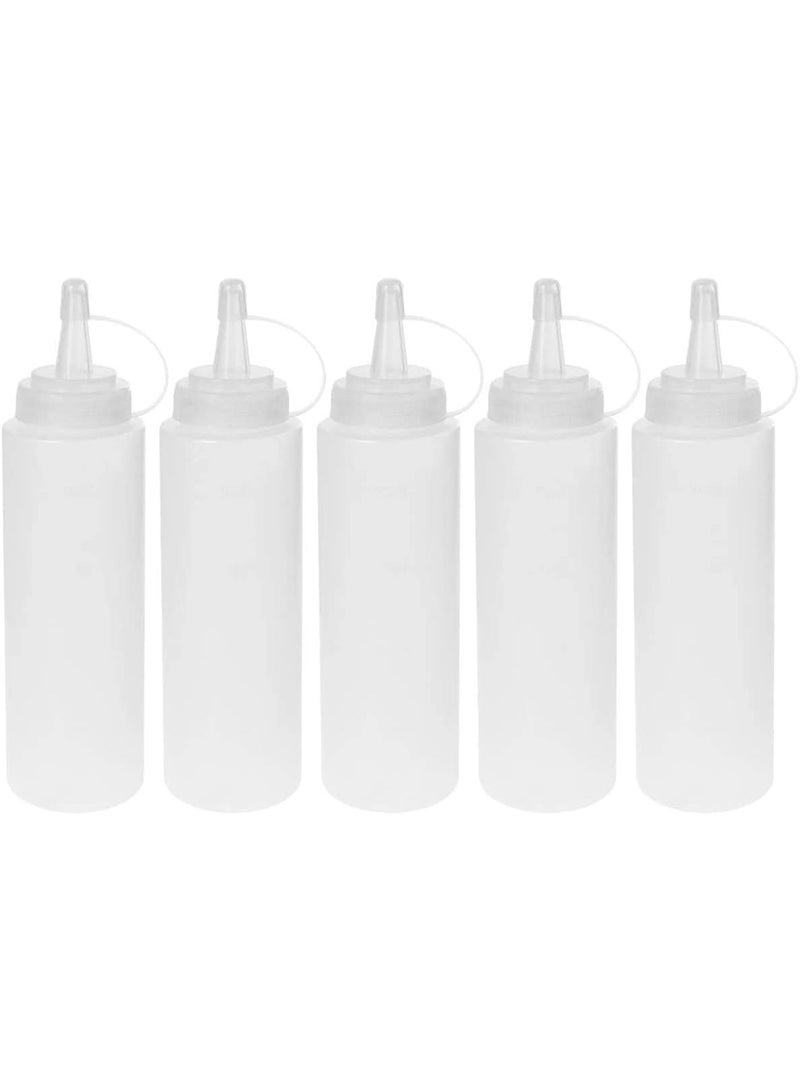 ChicAbode 5 Pack 8 Ounce Plastic Squeeze Dispensing Bottles with Leak-Proof White Cap - Good For Holding All Condiments, Seasoning, Sauce Crafts, Art, Glue, Multi Purpose (No-Leak, BPA Free) - Image 1