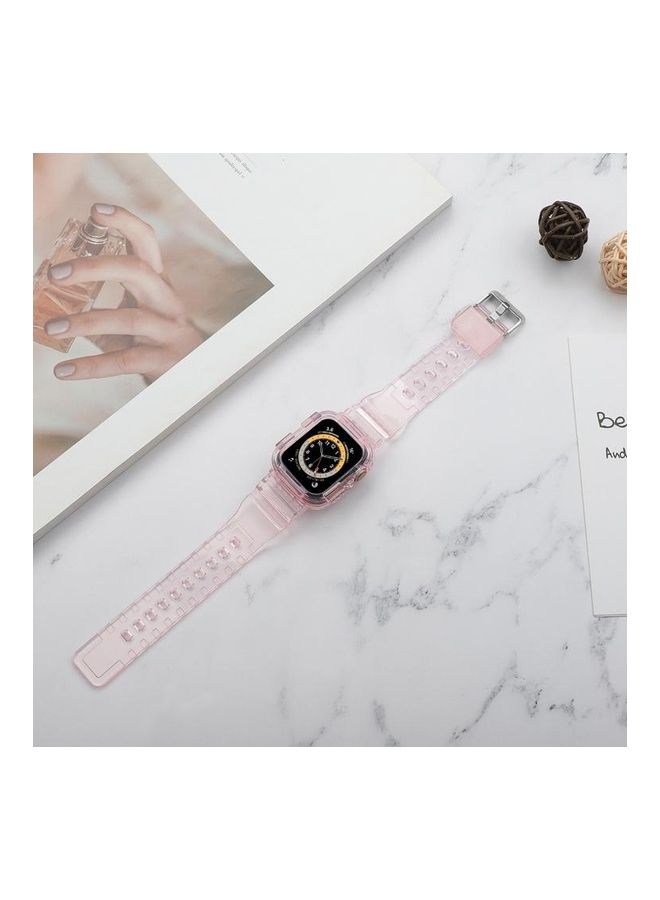 NIBEMINENT TPU Integrated Replacement Case Watchband For Apple Watch Series 1/2/3/4/5/6/7/SE 38-40-41mm Transparent Pink - Image 3