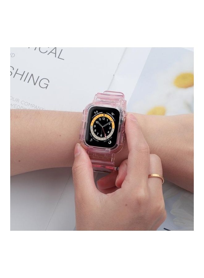 NIBEMINENT TPU Integrated Replacement Case Watchband For Apple Watch Series 1/2/3/4/5/6/7/SE 38-40-41mm Transparent Pink - Image 4