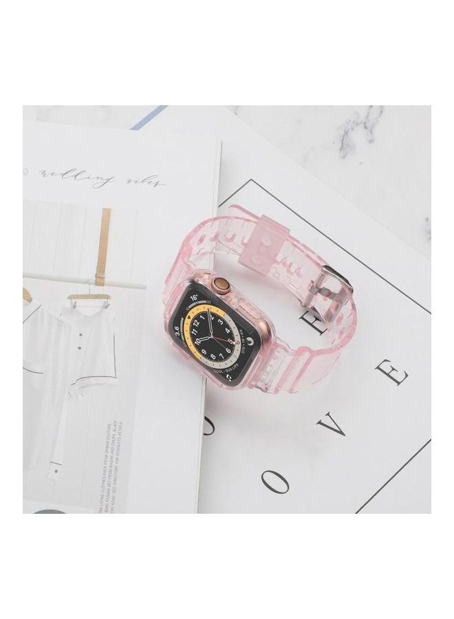 NIBEMINENT TPU Integrated Replacement Case Watchband For Apple Watch Series 1/2/3/4/5/6/7/SE 38-40-41mm Transparent Pink - Image 5