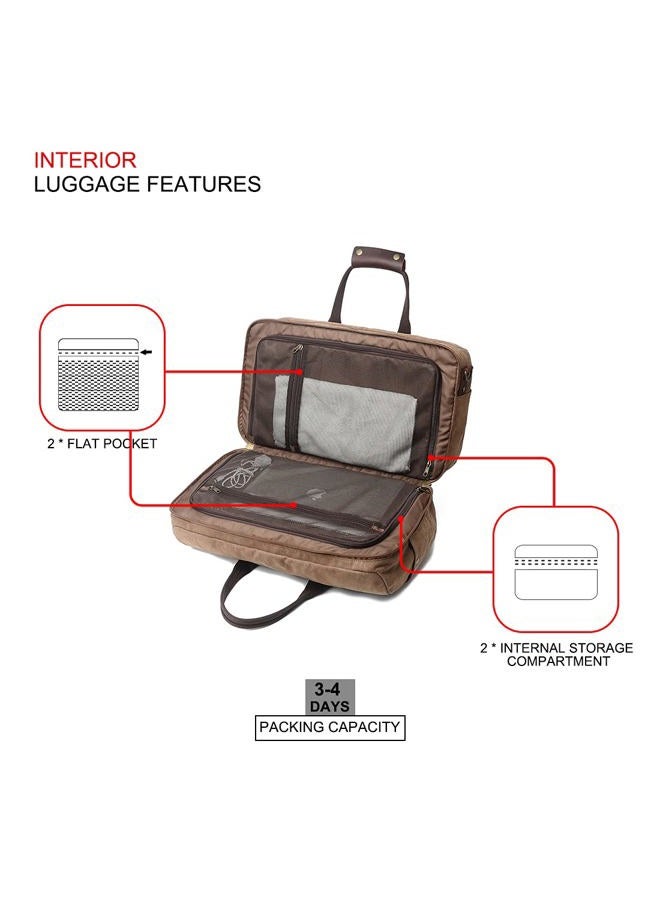 SOAEON Duffle Bag for Men Waterproof Genuine Leather Canvas Travel Duffel Bags for Women Overnight Weekender Bag for Traveling, Brown - Image 2