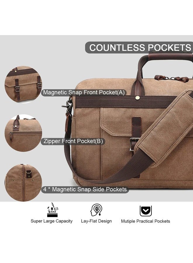 SOAEON Duffle Bag for Men Waterproof Genuine Leather Canvas Travel Duffel Bags for Women Overnight Weekender Bag for Traveling, Brown - Image 4