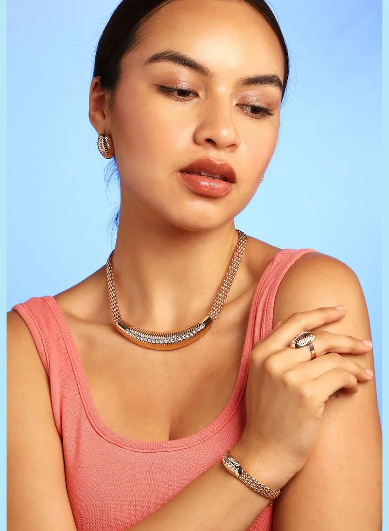 SOHI Gold Plated Designer Stone Necklace, Earring, Ring and Bracelet Set