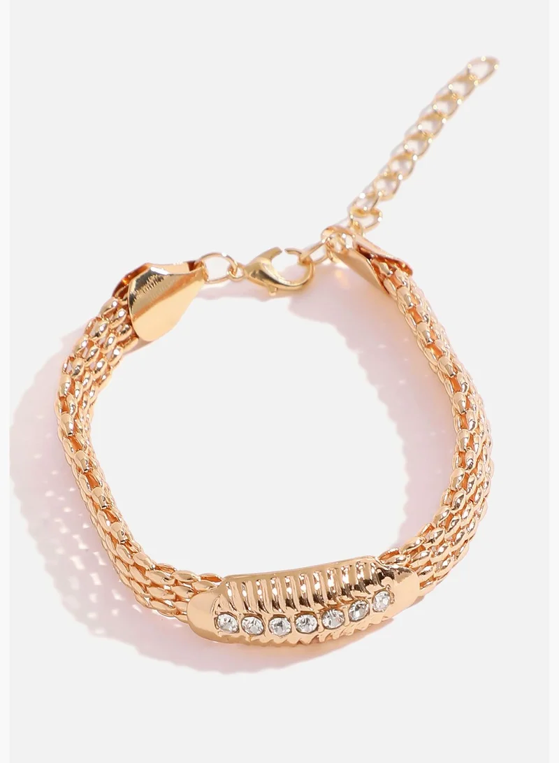 SOHI Gold Plated Designer Stone Necklace, Earring, Ring and Bracelet Set