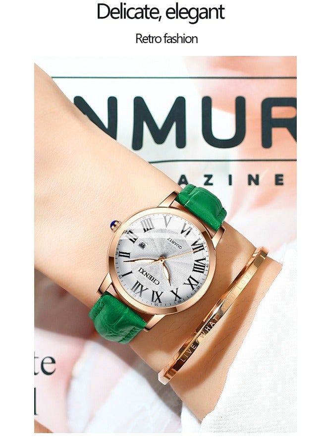 Loquat Women's Classic Wrist Watch  Gold/Green - Image 5