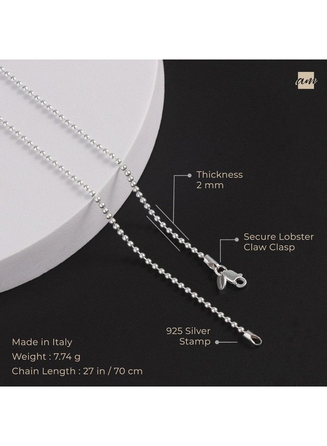 Amberta 925 Sterling Silver 2 Mm Ball Chain Necklace Length 28" Inch / 70 Cm (28) - Image 5