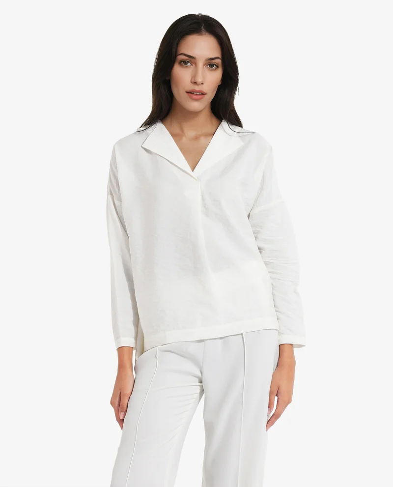 Rareism Women's Relaxed Fit Lapel Collar Top