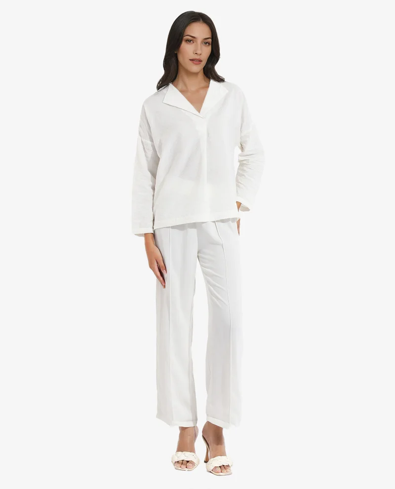 Rareism Women's Relaxed Fit Lapel Collar Top