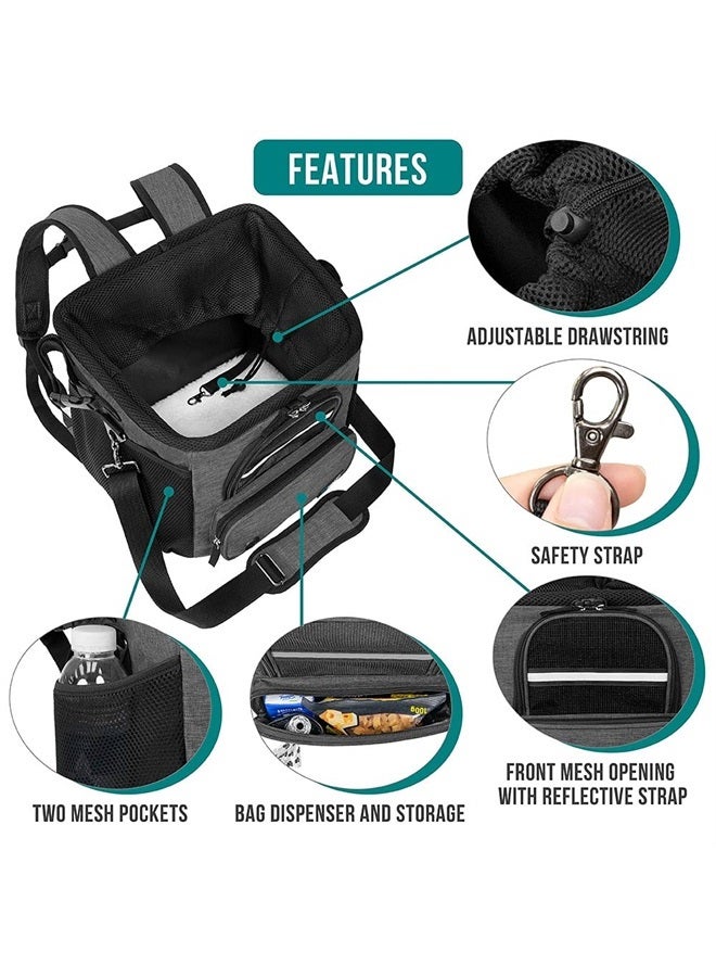 PetAmi سلة دراجة للكلاب، حاملة دراجة ناعمة الجوانب للكلاب، حقيبة ظهر لحاملة دراجة للكلاب، سلة دراجة للحيوانات الأليفة لمقود الدراجة، مقعد معزز للسيارة للجراء والقطط الصغيرة مع حزام أمان (رمادي داكن) - Image 2