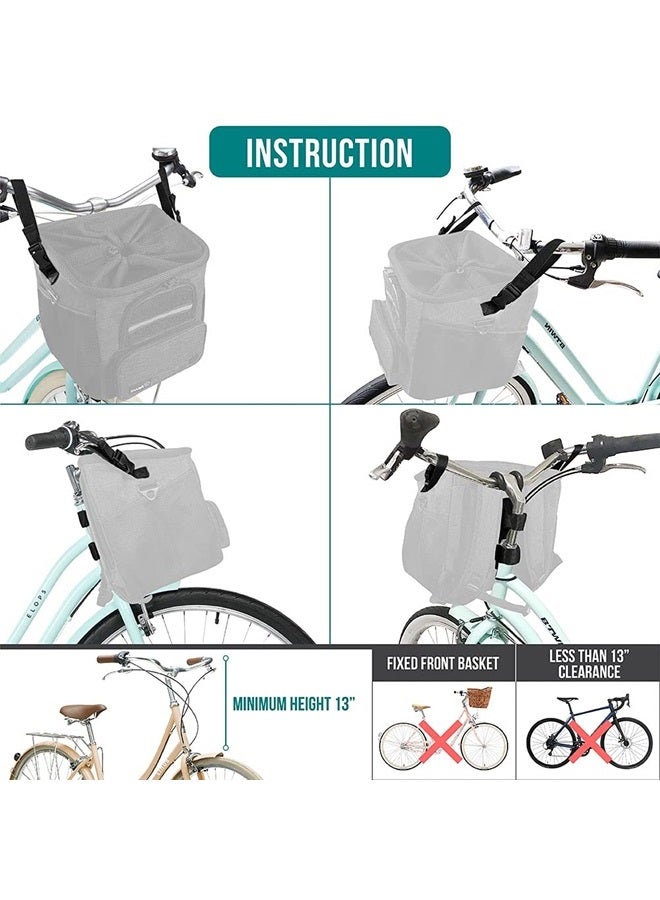 PetAmi سلة دراجة للكلاب، حاملة دراجة ناعمة الجوانب للكلاب، حقيبة ظهر لحاملة دراجة للكلاب، سلة دراجة للحيوانات الأليفة لمقود الدراجة، مقعد معزز للسيارة للجراء والقطط الصغيرة مع حزام أمان (رمادي داكن) - Image 3