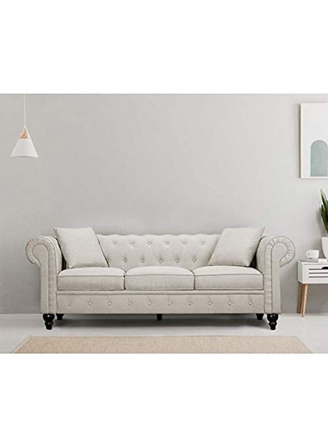 Comfynest Velvet Chesterfield Sofa Set Elegant 4 Seater Living Room Furniture with Button Tufted Upholstery (Off White)  - Image 1