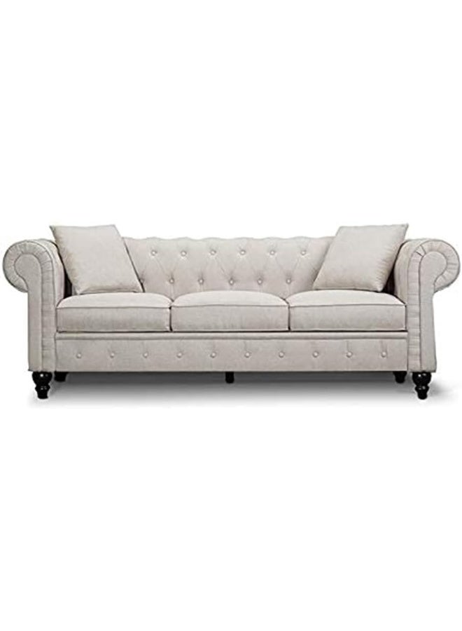 Comfynest Velvet Chesterfield Sofa Set Elegant 4 Seater Living Room Furniture with Button Tufted Upholstery (Off White)  - Image 3