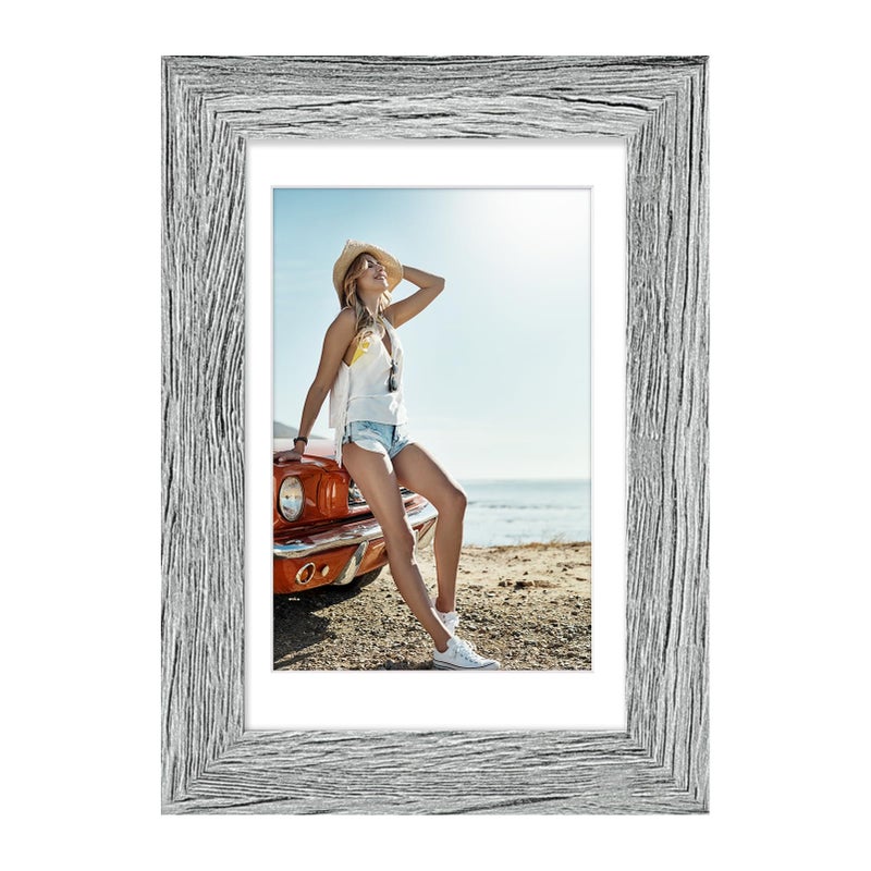 Vittanly 4x6 Picture Frame  Display Pictures 3.5x5 with Mat or 4x6 without Mat  Rustic Photo Frame for Wall or Table Top Display  Grey  1 Pack - Image 1