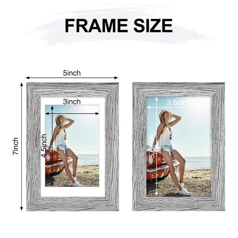 Vittanly 4x6 Picture Frame  Display Pictures 3.5x5 with Mat or 4x6 without Mat  Rustic Photo Frame for Wall or Table Top Display  Grey  1 Pack - Image 3