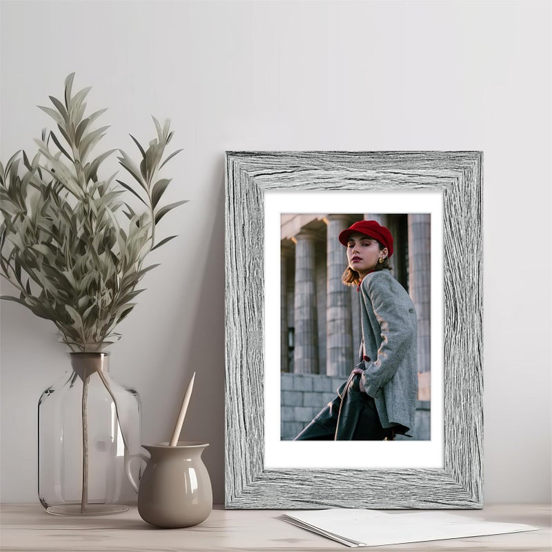 Vittanly 4x6 Picture Frame  Display Pictures 3.5x5 with Mat or 4x6 without Mat  Rustic Photo Frame for Wall or Table Top Display  Grey  1 Pack - Image 5