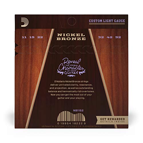 D'Addario Acoustic Guitar Strings, Nickel Bronze, NB1152, Custom Light Gauge 11-52, 6-String Set, Pack of 1 - Image 2