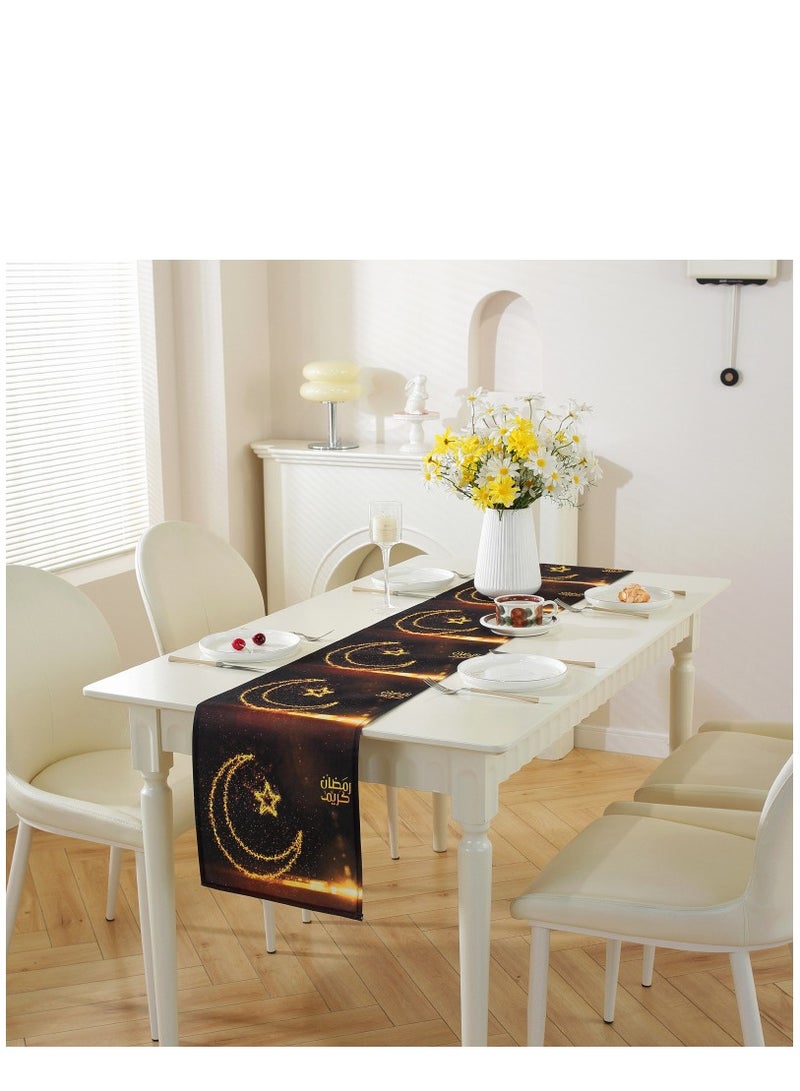 Y&D Ramadan Kareem Table Runner Table Decorations - Islamic Ramadan Table Runner - Muslim Eid Mubarak Party Home Kitchen Dining Room Table - Image 1