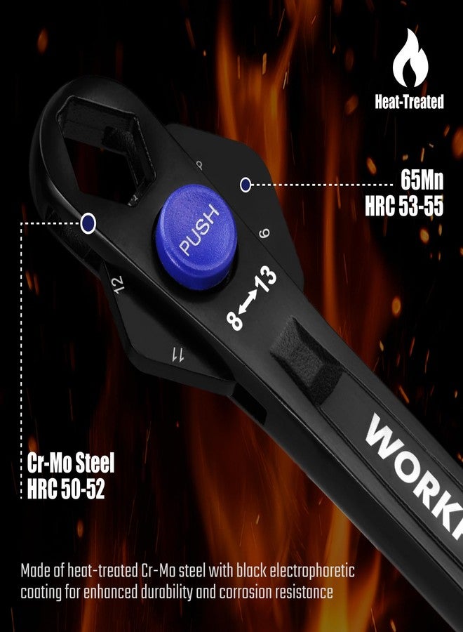 ووركبرو مجموعة مفاتيح ربط عالمية قابلة للتعديل من WORKPRO، قطعتان، ١٢ في ١، مقاسات مترية ٨-١٩ مم و٥/١٦ بوصة - ٣/٤ بوصة، SAE، مصنوعة من فولاذ الكروم والموليبدينوم المعالج حرارياً، مطابقة لمعايير ASME، رأس متعدد المواضع، للاستخدام المنزلي، ورش العمل، والمشاريع المنزلية - Image 4
