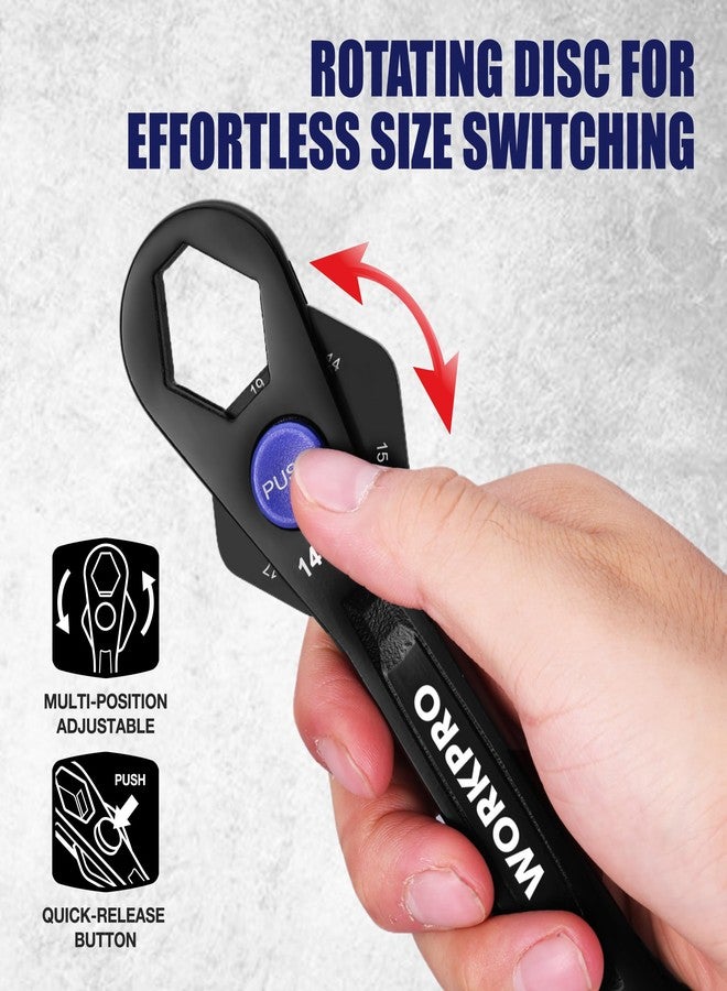 ووركبرو مجموعة مفاتيح ربط عالمية قابلة للتعديل من WORKPRO، قطعتان، ١٢ في ١، مقاسات مترية ٨-١٩ مم و٥/١٦ بوصة - ٣/٤ بوصة، SAE، مصنوعة من فولاذ الكروم والموليبدينوم المعالج حرارياً، مطابقة لمعايير ASME، رأس متعدد المواضع، للاستخدام المنزلي، ورش العمل، والمشاريع المنزلية - Image 3