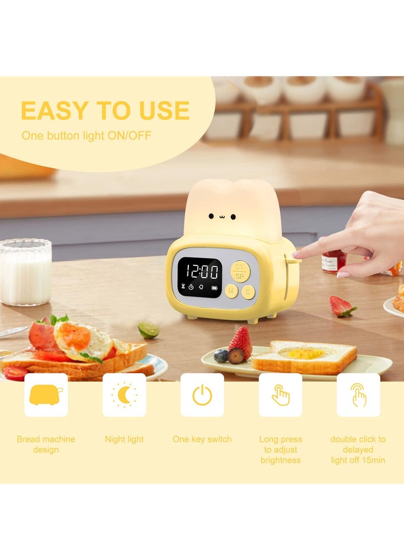SYOSI - Kids Toaster Alarm Clock, Cute Timer with Clock and Night Light, Mini Toaster Shape lamp with LED Alarm Clock Timer for Kids and Adults, Dimmable Bedside Lamp Birthday Gifts Ideal for Children - Image 1