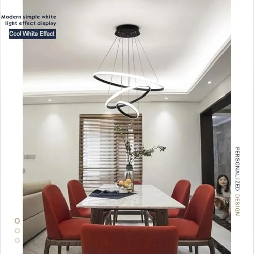 Whiteray Modern Contemporary Spiral LED 3 Ring Chandelier Hanging Ceiling Pendant Light Adjustable Height with 3 Color Lighting Modes Ideal for Living Room/Bedroom/Office/Home (L-3 String Led Hanging) - Image 3