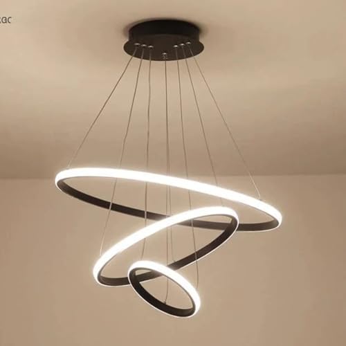 Whiteray Modern Contemporary Spiral LED 3 Ring Chandelier Hanging Ceiling Pendant Light Adjustable Height with 3 Color Lighting Modes Ideal for Living Room/Bedroom/Office/Home (L-3 String Led Hanging) - Image 1