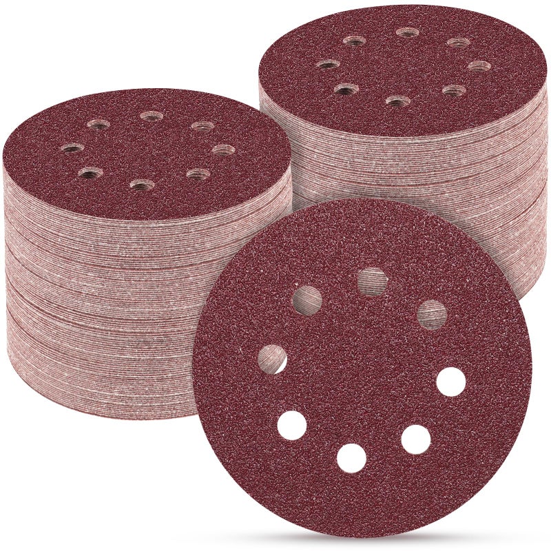 POTUINOM 100 PCS 5 Inch Sanding Discs 40 Grit, Round Hook and Loop Sandpaper for Random Orbital Sander - Image 1