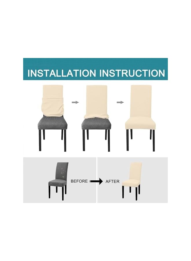 The Bros أغطية كراسي طعام مقاومة للماء مجموعة من 4، أغطية كراسي عالية مرنة لغرفة الطعام، واقي كراسي قابل للغسل والإزالة للحفلات، المطبخ، الحفلات، الفندق (بيج-6 قطع) - Image 3