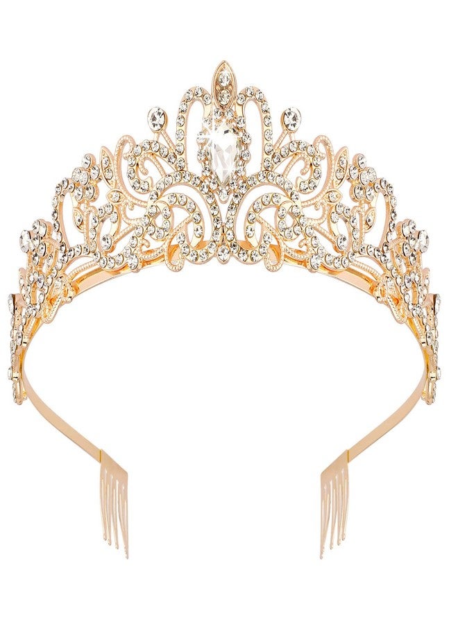 Didder Gold Crystal Tiara Crown Headband Princess Elegant Crown with combs for Women Girls Bridal Wedding Prom Birthday Party - Image 1