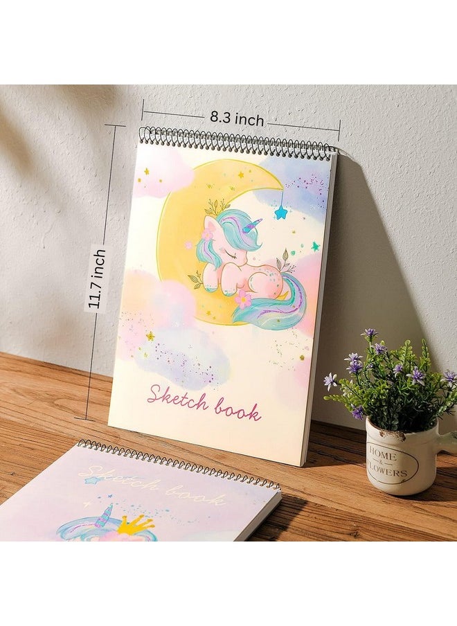 Mr. Pen - Mr Pen Cute Unicorn Sketch Book A4 Size, Spiral Bound Sketchpad, Sketching and Drawing Paper, 100 Pages, 100 GSM, (8.3 x 11.7 inches) (Design 1) - Image 1