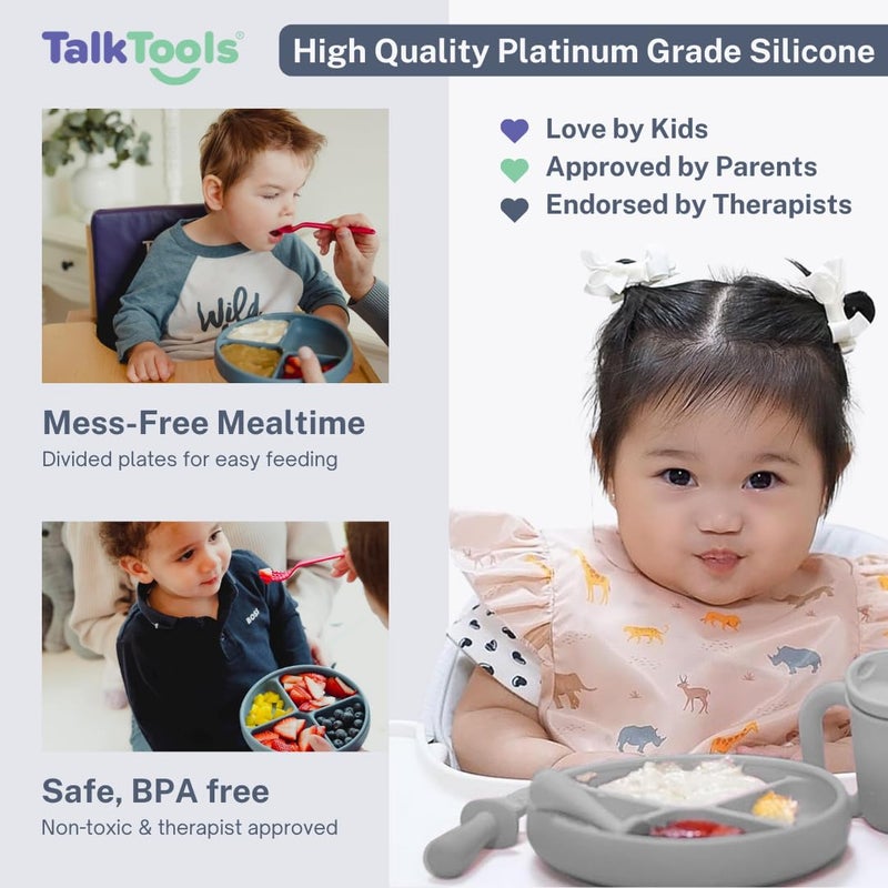 TalkTools Itsy Plate Must-Have Silicone Baby Plates with Suction | Non-Toxic Toddler Feeding Plate | Divided Portion | BPA-Free, Easy-Clean, Travel-Friendly Baby Dishware - Made in USA (Cloud) - Image 4