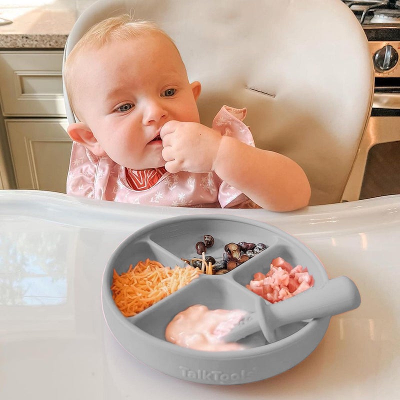 TalkTools Itsy Plate Must-Have Silicone Baby Plates with Suction | Non-Toxic Toddler Feeding Plate | Divided Portion | BPA-Free, Easy-Clean, Travel-Friendly Baby Dishware - Made in USA (Cloud) - Image 5