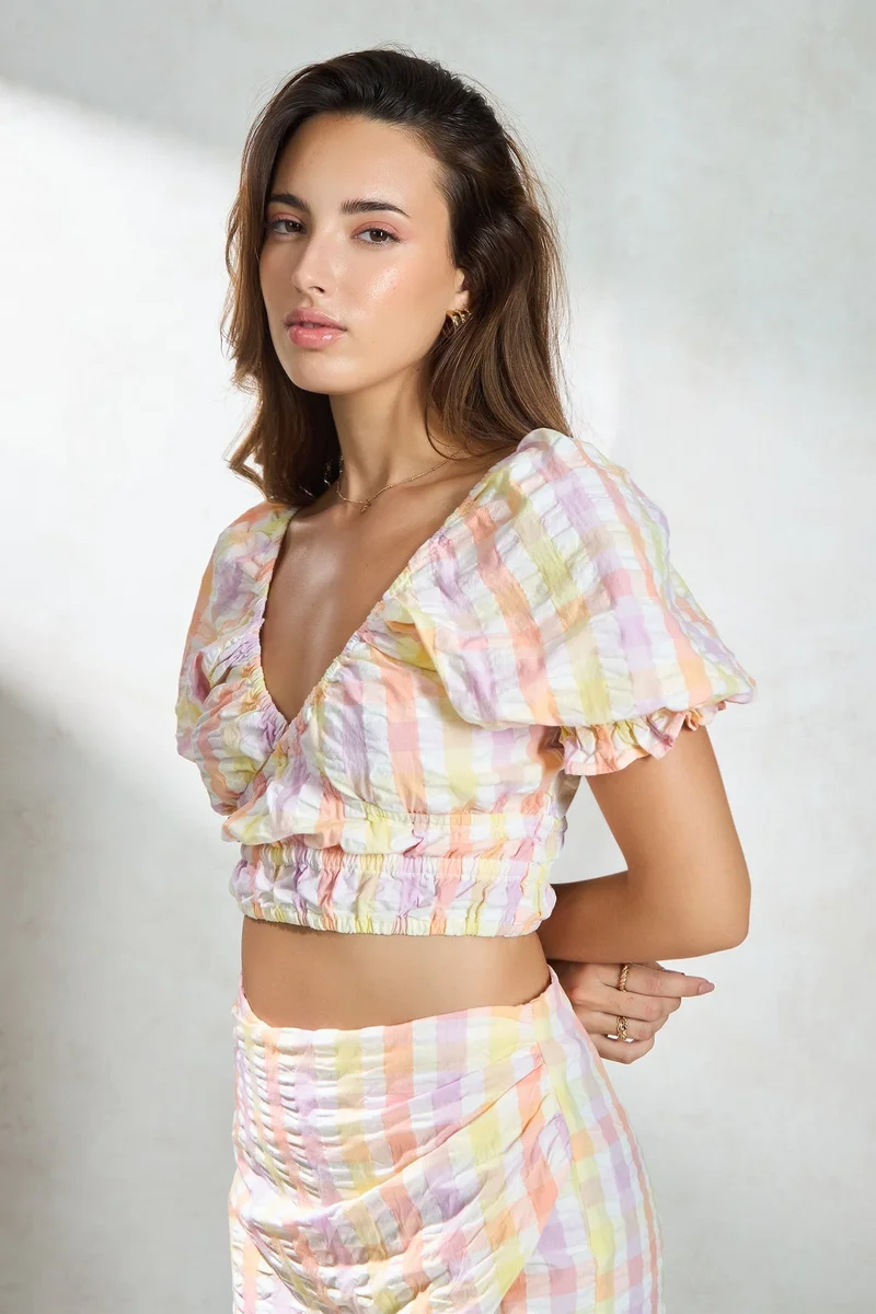 Virgio  VIRGIO 100% Cotton Gingham Crop Top for Women | Best Price UAE