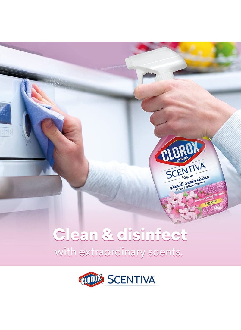 Clorox Scentiva Multi-Surface Cleaner Japanese Spring Blossom Bleach Free Disinfectant Spray 500ml  - Image 3