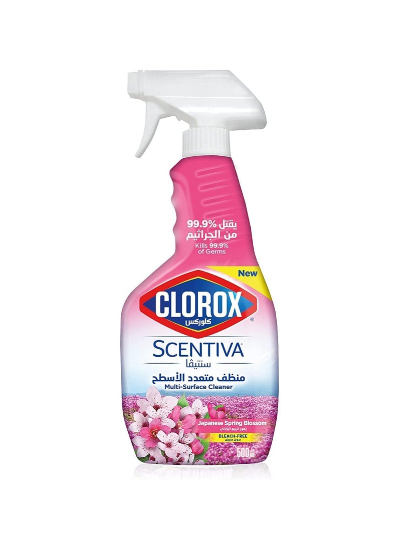 Clorox Scentiva Multi-Surface Cleaner Japanese Spring Blossom Bleach Free Disinfectant Spray 500ml  - Image 1
