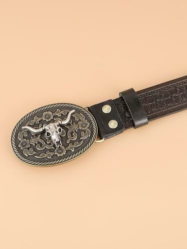 Verdusa Women's Vintage Western Leather Buckle Belt Coffee Brown Suit Waistline 29″-33″ - Image 3