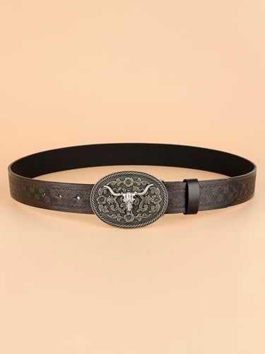 Verdusa Women's Vintage Western Leather Buckle Belt Coffee Brown Suit Waistline 29″-33″ - Image 2