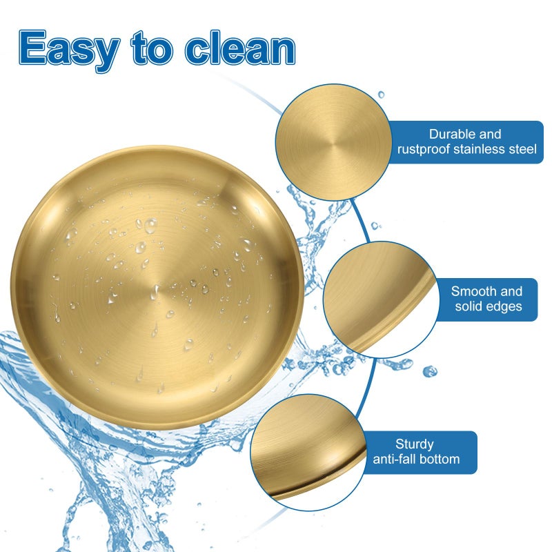 uxcell 4Pcs Stainless Steel Dinner Plates, 5.5" Round Serving Plate Dishes Set Flat Metal Dinner Dishes Plate for Restaurants Kitchen Dessert Salad Food Outdoor Camping, Gold - Image 3