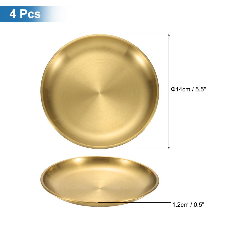 uxcell 4Pcs Stainless Steel Dinner Plates, 5.5" Round Serving Plate Dishes Set Flat Metal Dinner Dishes Plate for Restaurants Kitchen Dessert Salad Food Outdoor Camping, Gold - Image 2