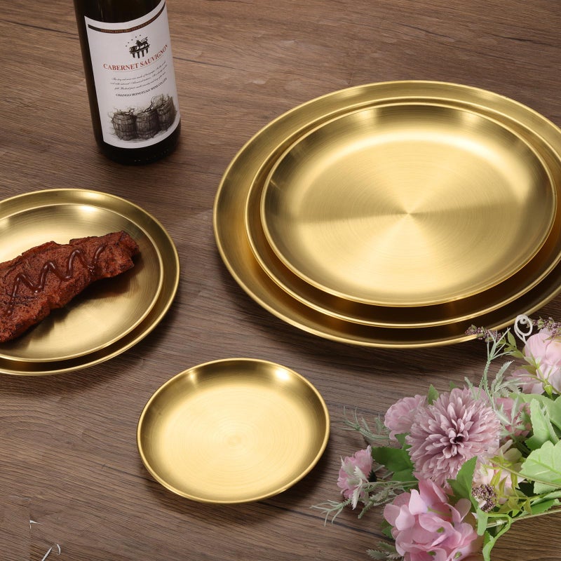 uxcell 4Pcs Stainless Steel Dinner Plates, 5.5" Round Serving Plate Dishes Set Flat Metal Dinner Dishes Plate for Restaurants Kitchen Dessert Salad Food Outdoor Camping, Gold - Image 4