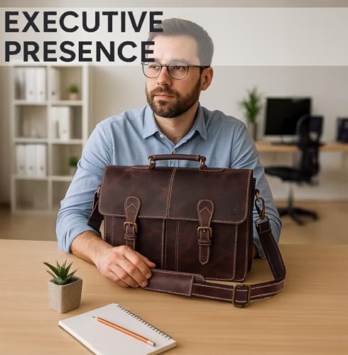 RUSTIC TOWN Handmade 16 inch Brown Leather Shoulder Briefcase Messenger Bag Mens 156inch Laptop Satchel - Image 3