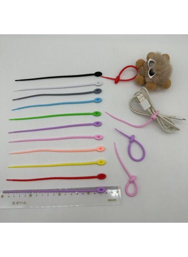 Loquat Color Tadpole Silicone Cable Tie 12 15 18cm Lanyard Winder Packaging Cable Tie With Data Cable Storage Rope-Color:180mm. Grey - Image 3