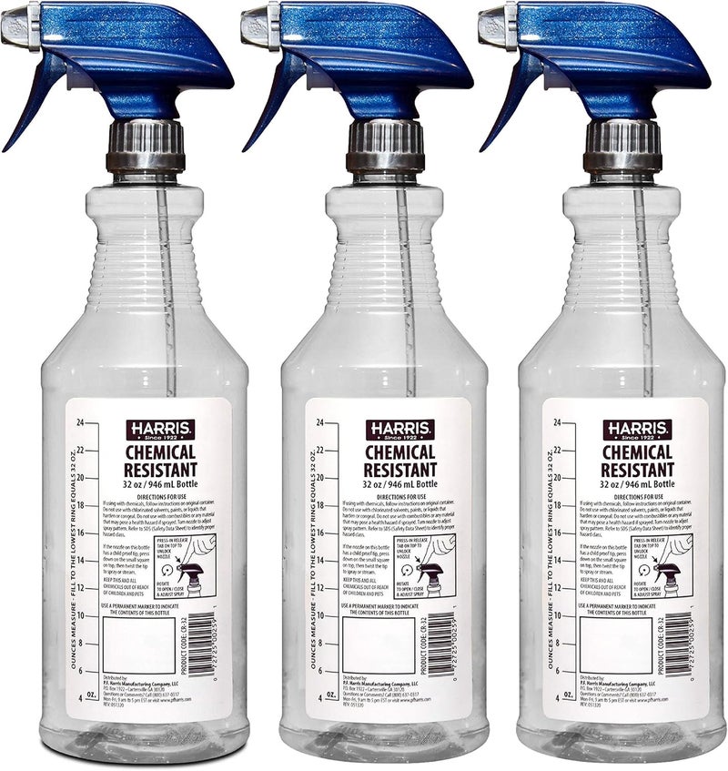 Harris Chemically Resistant Professional Empty Spray Bottles, 32oz (3-Pack), for Cleaning Solutions and Water - Image 1